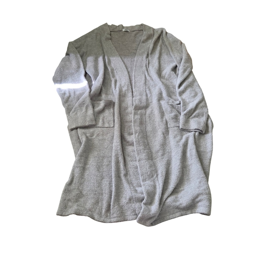 Knix Coziness XL Grey Silver Textured Knit Open Front Cardigan Pockets Lounger